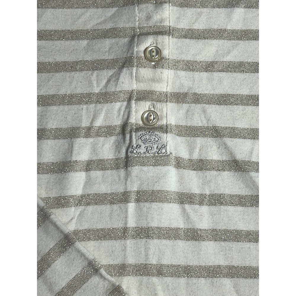 Lauren Jeans Co Ralph Lauren Henley Top Cream Silver Metallic Striped Large